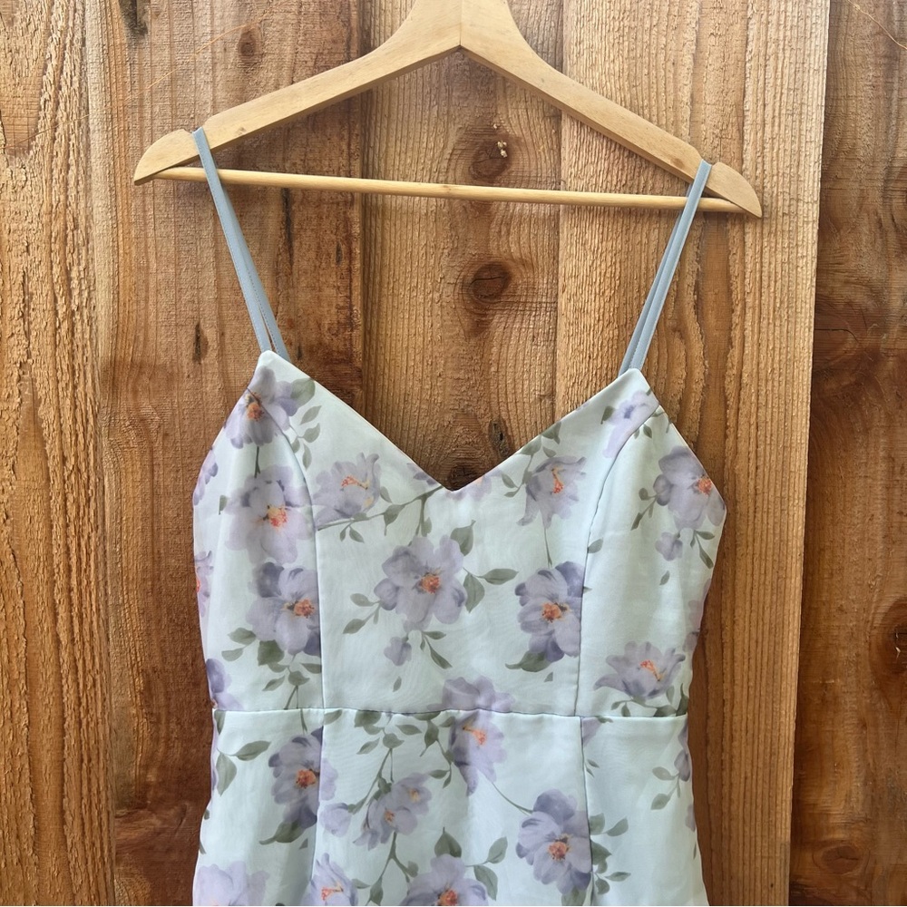 🌿 Periwinkle Light Blue Floral Organza Trumpet Ruffle Maxi Dress 🌿 - Picture 4 of 11